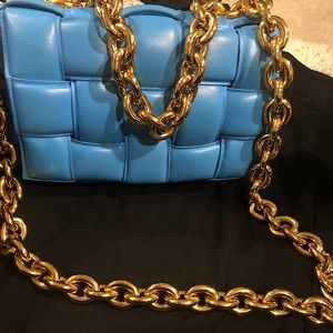 Bottega Venetta Blue Padded Cassette Crossbody with Chain